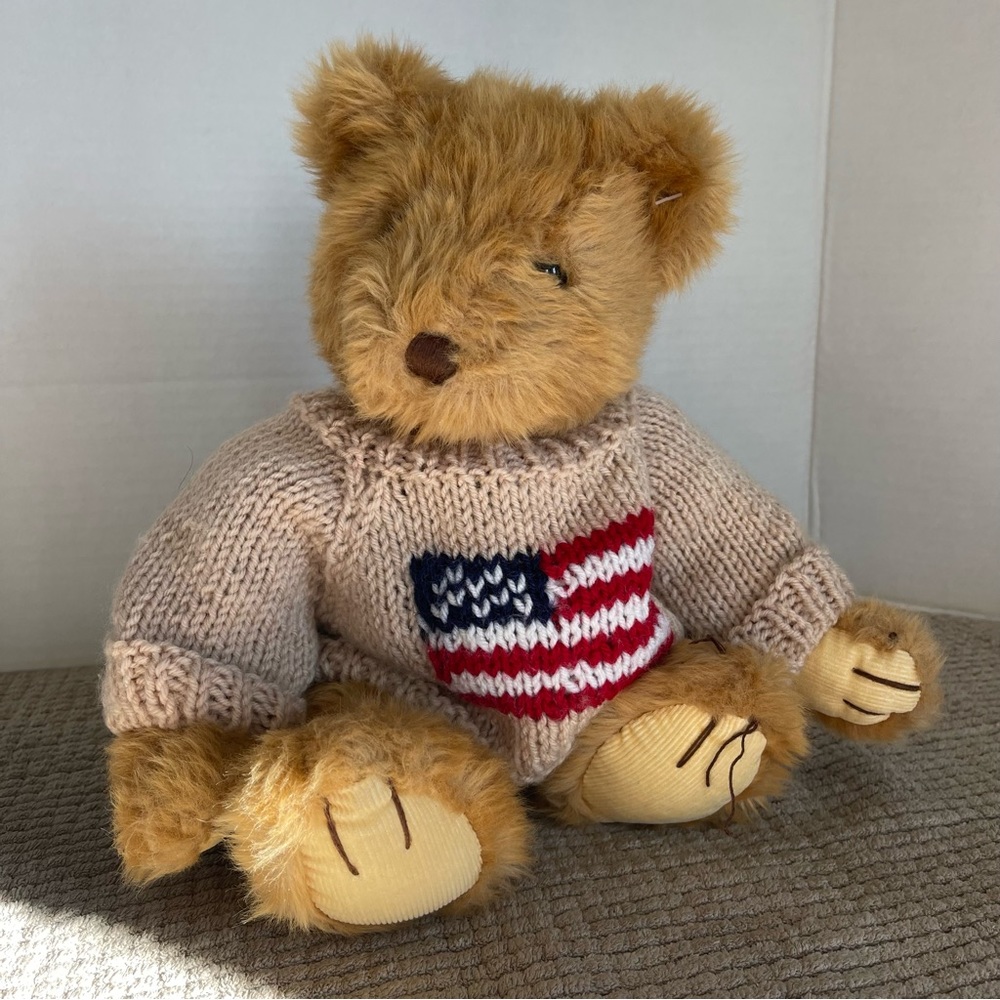 Russ Berry Yankee Doodle Teddy Bear Wearing American Flag Sweater